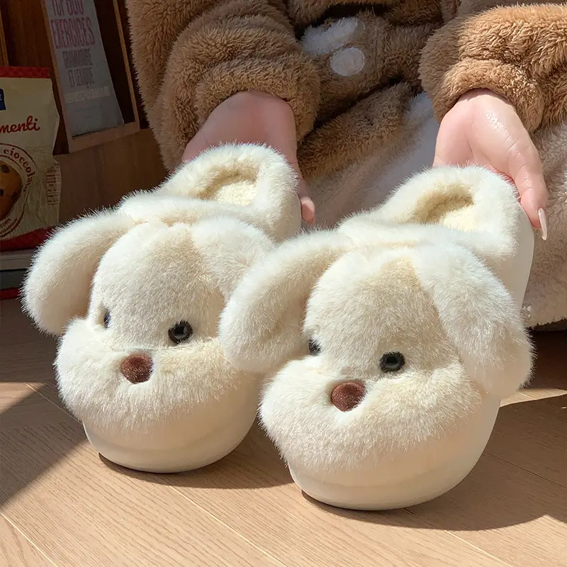 Cute Puppy Cotton Slippers for Women, New Winter Style, Warm for Outdoor Wear, Indoor Home Use, Thick-Soled Cartoon Plush Slippers - Image 2