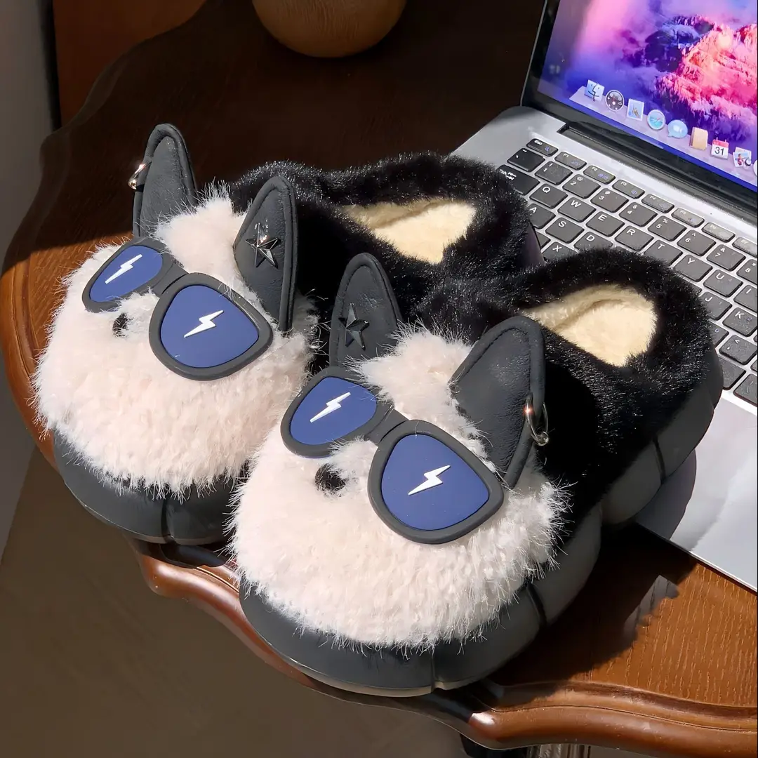 Cute Puppy Cotton Slippers for Women, New Winter Style, Warm for Outdoor Wear, Indoor Home Use, Thick-Soled Cartoon Plush Slippers - Image 4