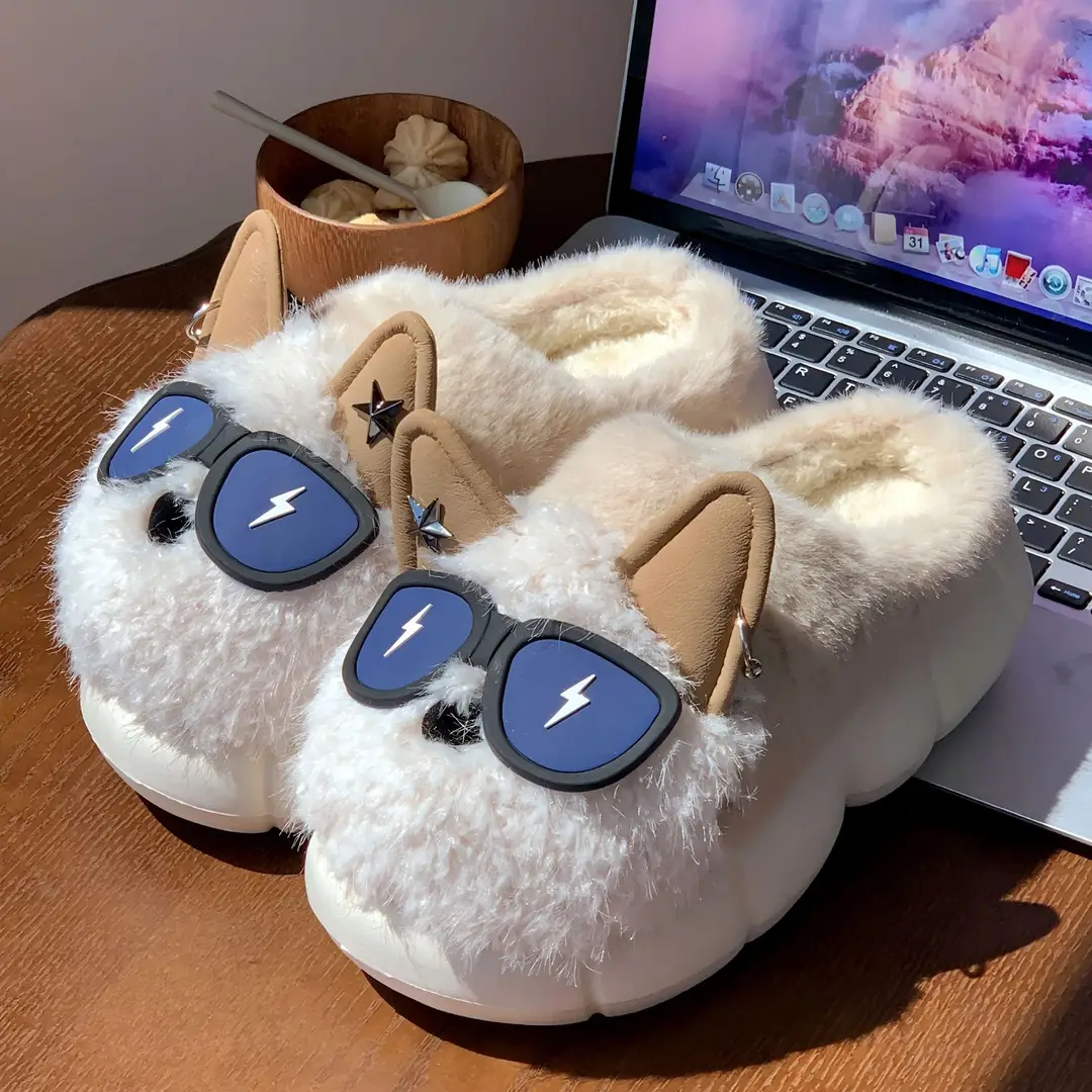 Cute Puppy Cotton Slippers for Women, New Winter Style, Warm for Outdoor Wear, Indoor Home Use, Thick-Soled Cartoon Plush Slippers - Image 5