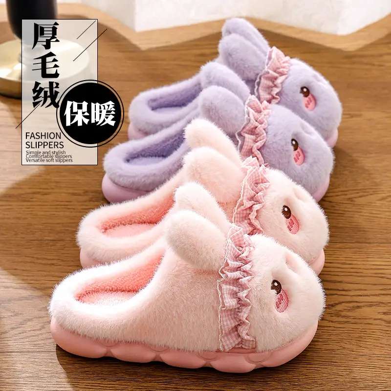 Women's Pink Rabbit Slippers Warm Plush Baby Footwear - Image 7