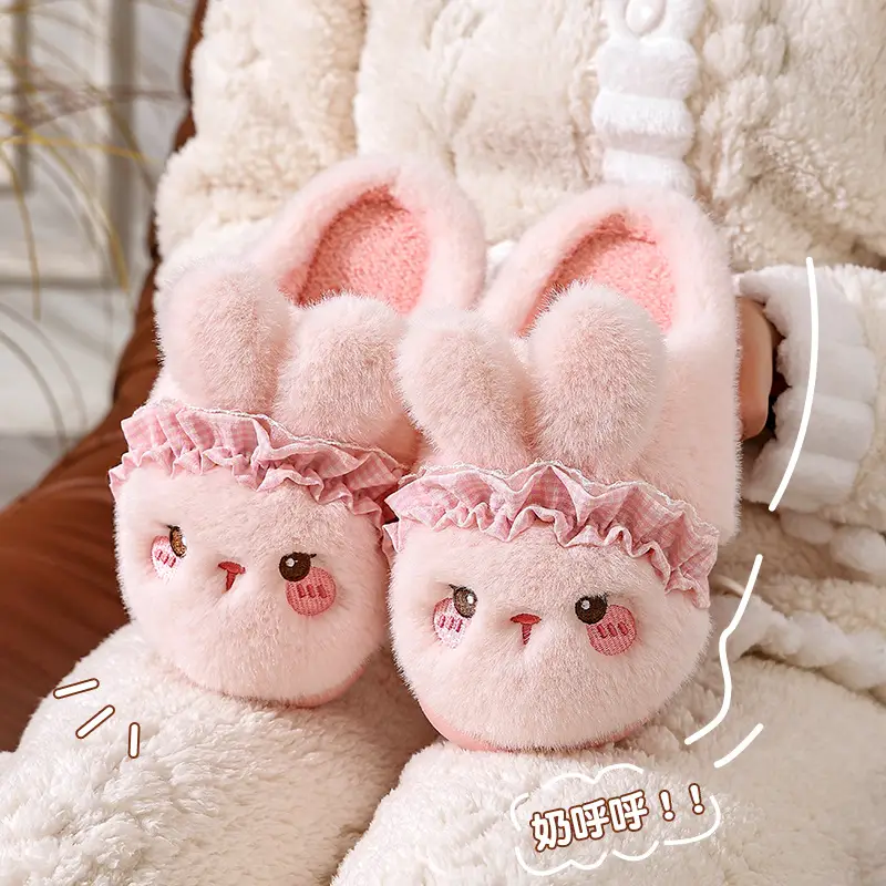 Women's Pink Rabbit Slippers Warm Plush Baby Footwear - Image 8
