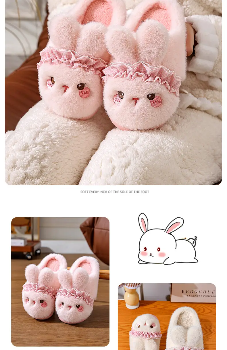 Women's Pink Rabbit Slippers Warm Plush Baby Footwear — feature 14