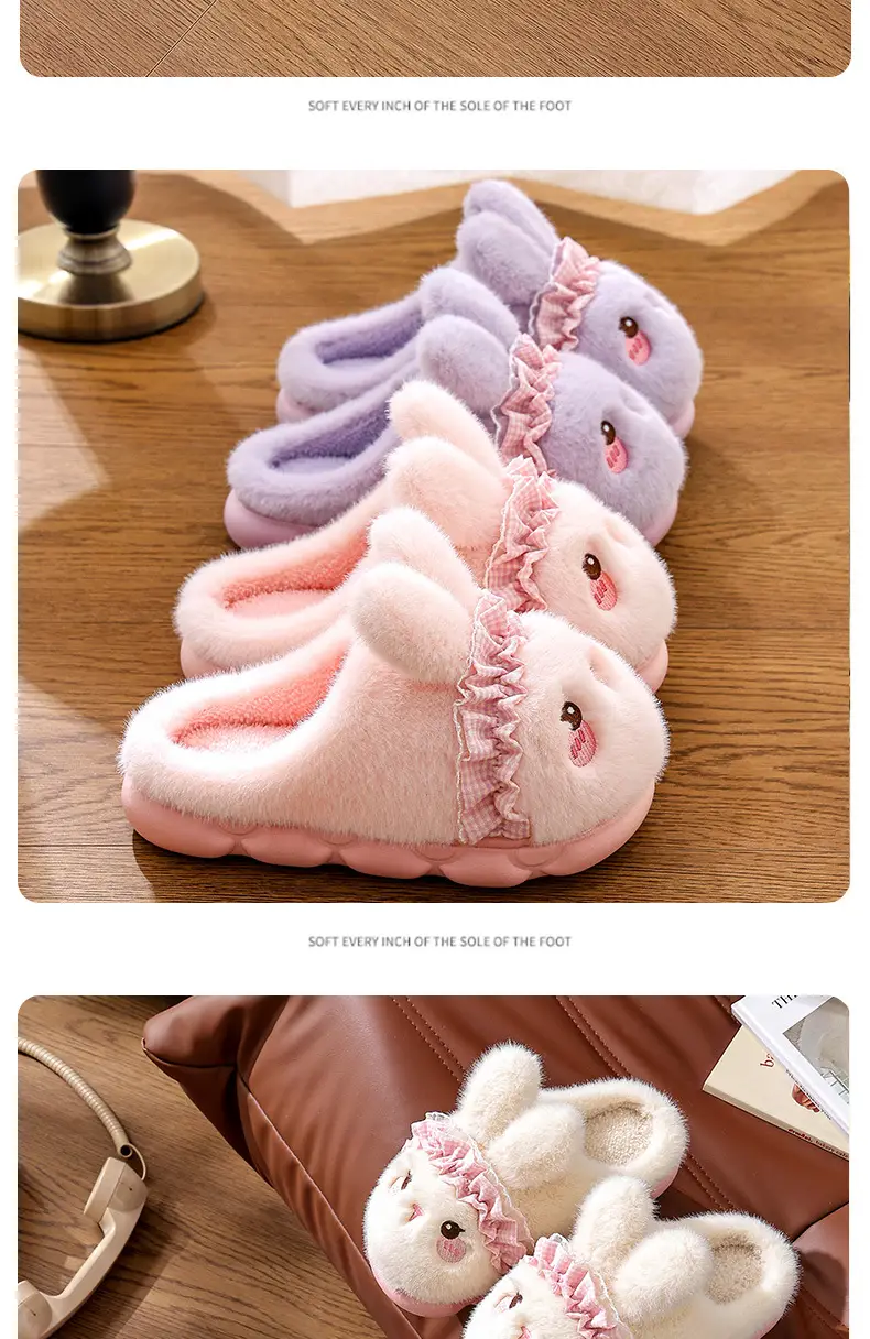 Women's Pink Rabbit Slippers Warm Plush Baby Footwear — feature 16