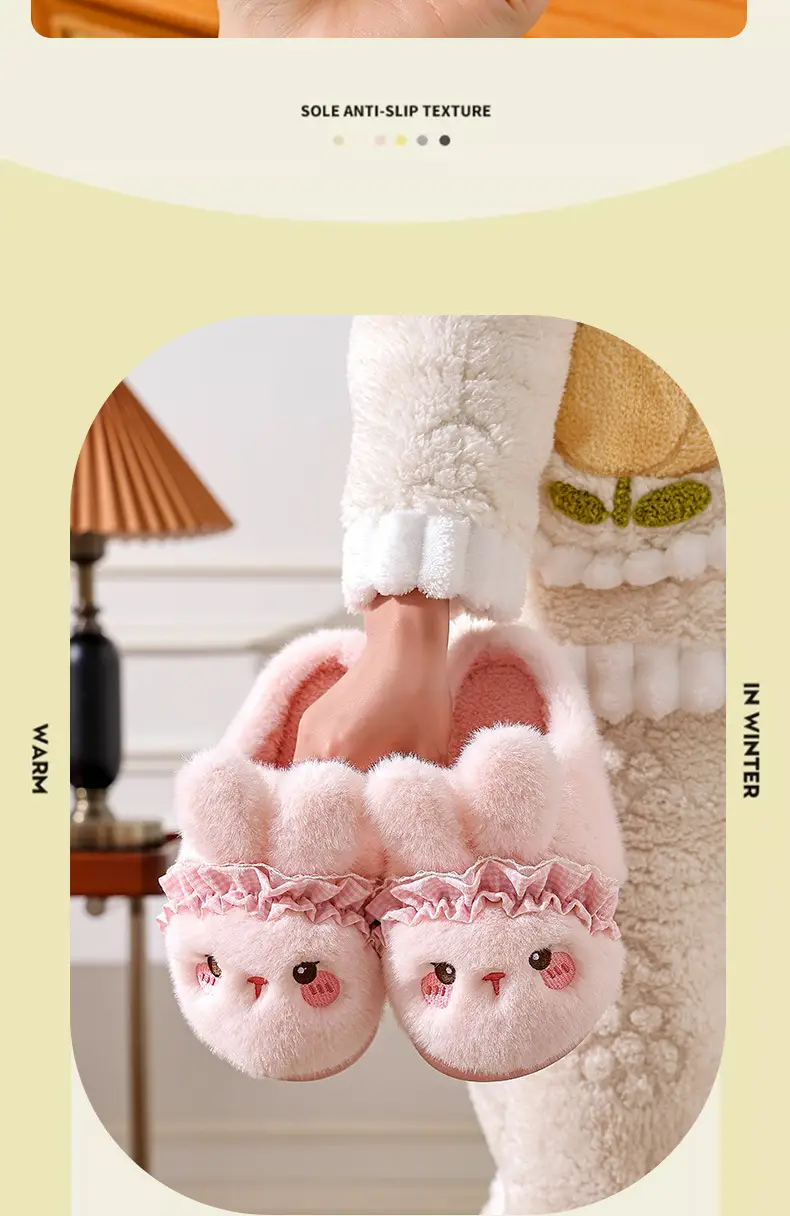 Women's Pink Rabbit Slippers Warm Plush Baby Footwear — feature 9