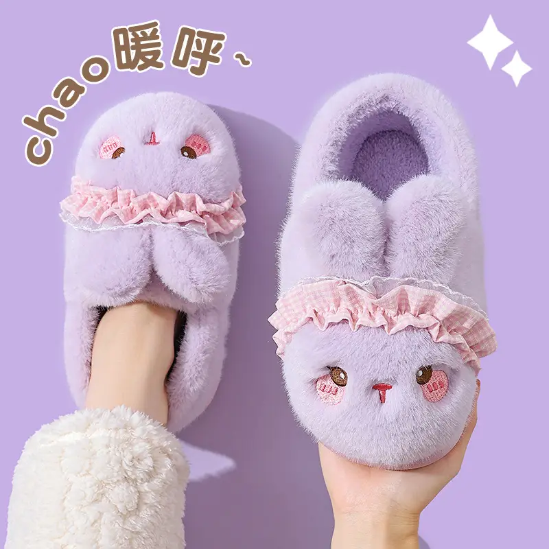 Women's Pink Rabbit Slippers Warm Plush Baby Footwear - Image 5