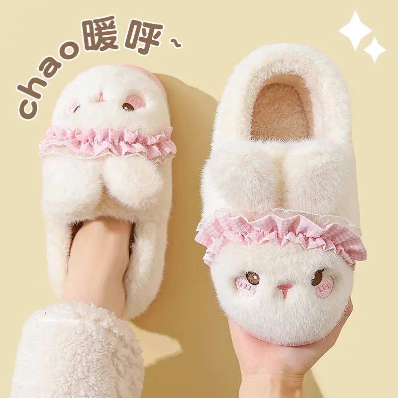 Women's Pink Rabbit Slippers Warm Plush Baby Footwear - Image 6