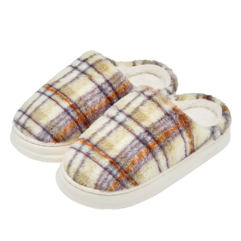 Jialiya Cotton Slippers Women's 2025 New Winter Plaid Simple Couple Home Warm Cotton Slippers Men's Wholesale