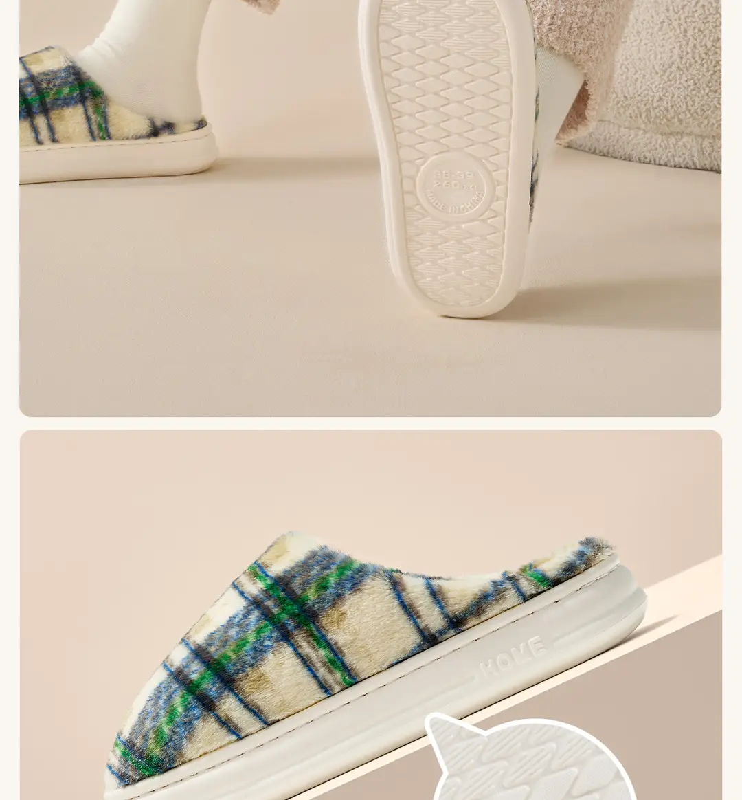 Jialiya Cotton Slippers Women's 2025 New Winter Plaid Simple Couple Home Warm Cotton Slippers Men's Wholesale — feature 15