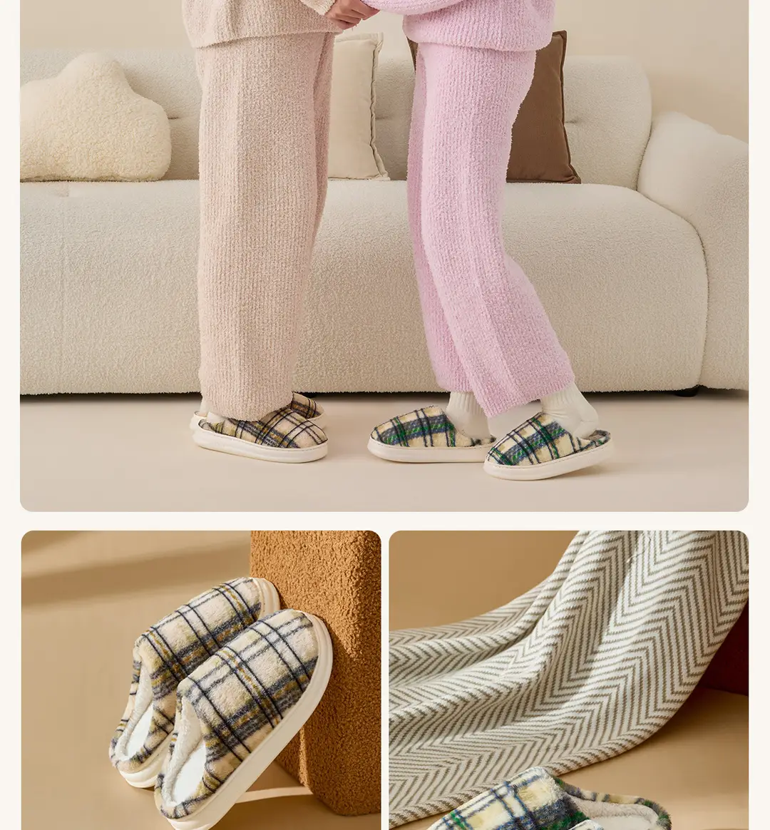 Jialiya Cotton Slippers Women's 2025 New Winter Plaid Simple Couple Home Warm Cotton Slippers Men's Wholesale — feature 17