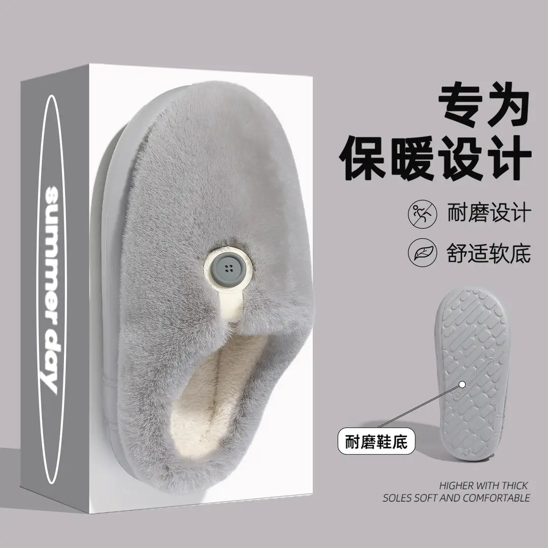Home Warm Cotton Slippers for Men in Autumn and Winter Warm Plush Household Non-Slip Wear-Resistant Soft Bottom Toe Half Cotton Slippers for Women Wholesale - Image 6