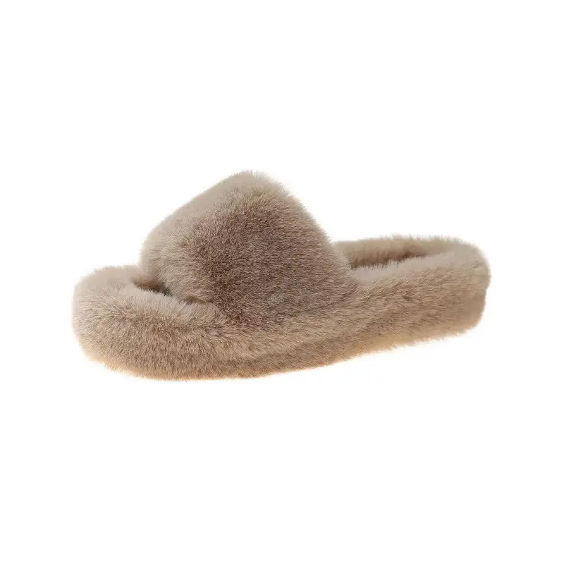 High-End Furry Slippers for Women, Suitable for Outdoor Wear in Spring and Autumn, New Korean-Style Chic Trendy Home Slippers, One-Strap Cotton Slippers