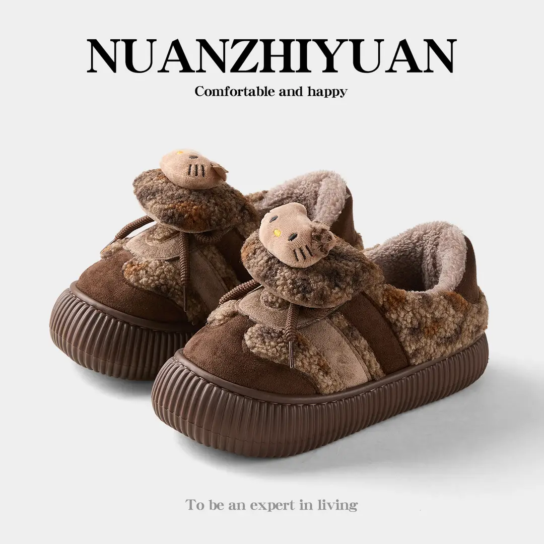 Qidan Shoe Factory Winter Cotton Slippers for Women Indoor Home Fleece-Lined Warm Thick Sole Non-Slip Outer Wear Bag Heel Cotton Shoes for Women Winter - Image 5