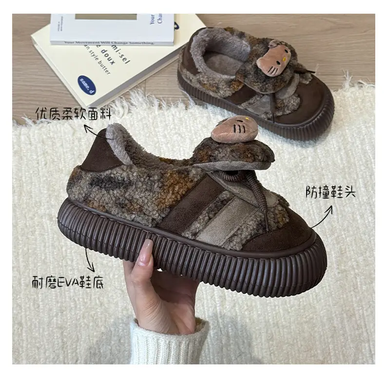 Qidan Shoe Factory Winter Cotton Slippers for Women Indoor Home Fleece-Lined Warm Thick Sole Non-Slip Outer Wear Bag Heel Cotton Shoes for Women Winter — feature 14