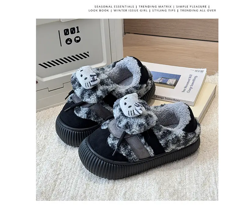 Qidan Shoe Factory Winter Cotton Slippers for Women Indoor Home Fleece-Lined Warm Thick Sole Non-Slip Outer Wear Bag Heel Cotton Shoes for Women Winter — feature 5