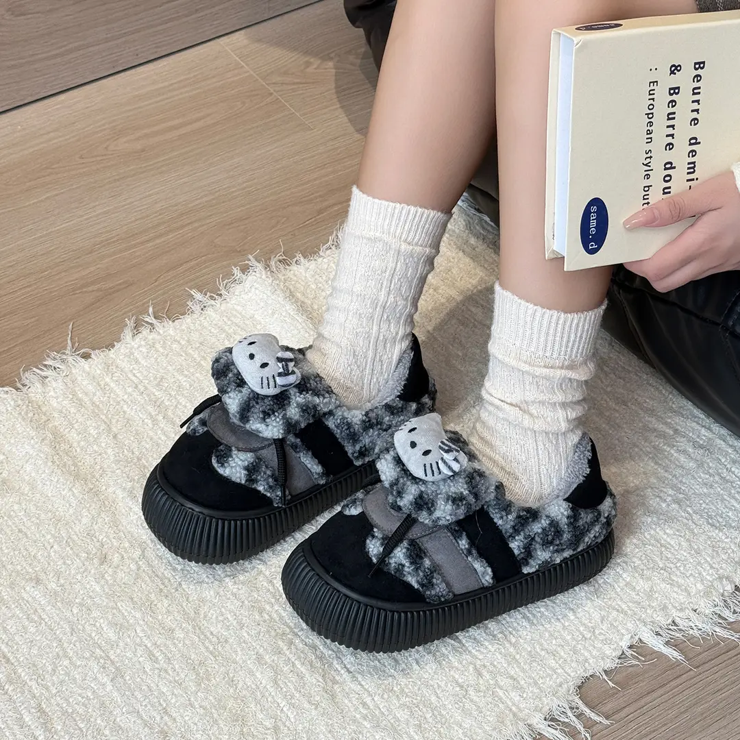 Qidan Shoe Factory Winter Cotton Slippers for Women Indoor Home Fleece-Lined Warm Thick Sole Non-Slip Outer Wear Bag Heel Cotton Shoes for Women Winter - Image 3