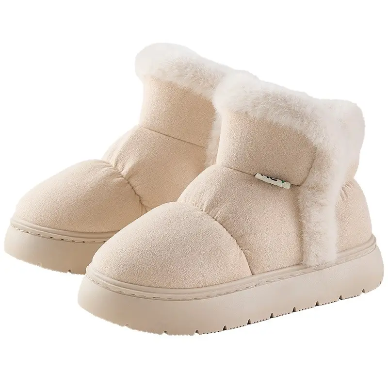 Qidan Shoe Factory Women's Winter Snow Boots for Home Indoor Fleece-Lined Warm Outer Wear Thick-Soled Non-Slip Heel Cotton Shoes for Women Winter