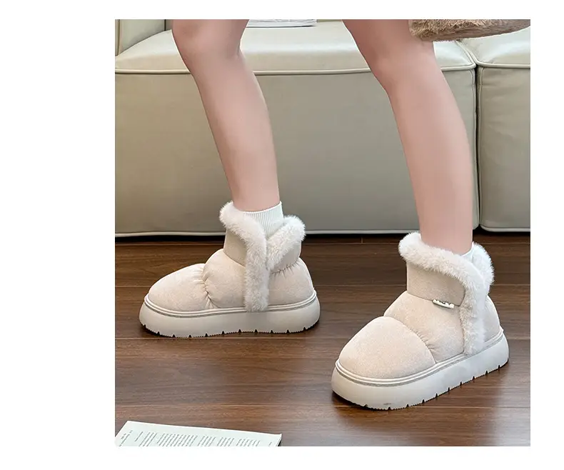 Qidan Shoe Factory Women's Winter Snow Boots for Home Indoor Fleece-Lined Warm Outer Wear Thick-Soled Non-Slip Heel Cotton Shoes for Women Winter — feature 12