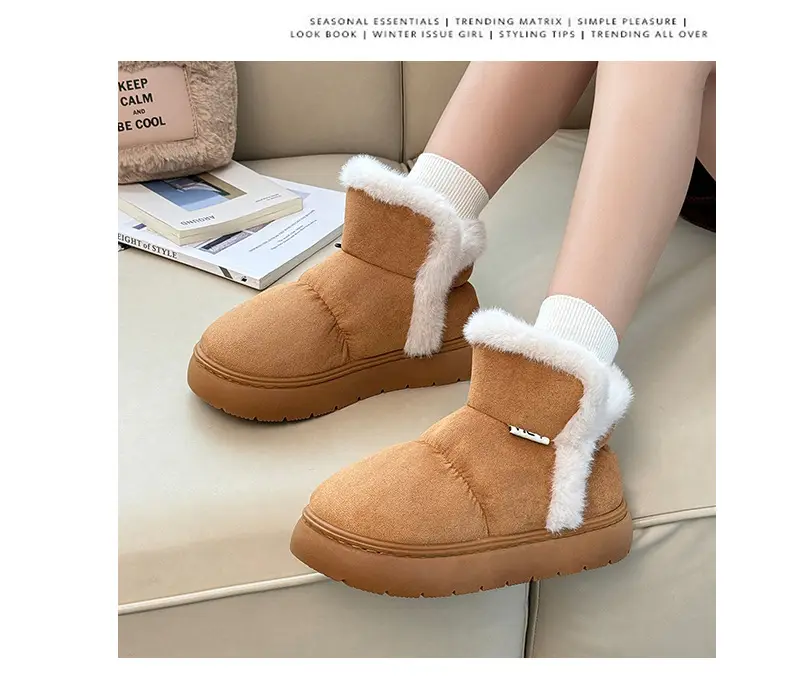Qidan Shoe Factory Women's Winter Snow Boots for Home Indoor Fleece-Lined Warm Outer Wear Thick-Soled Non-Slip Heel Cotton Shoes for Women Winter — feature 5