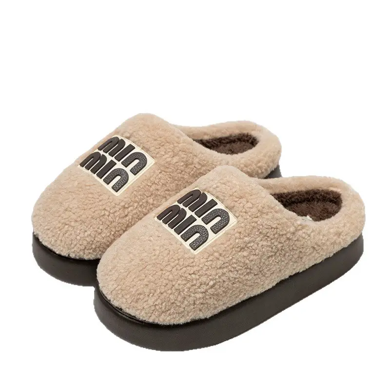 Women's Cotton Winter Slippers Beige Thick Sole - Image 8