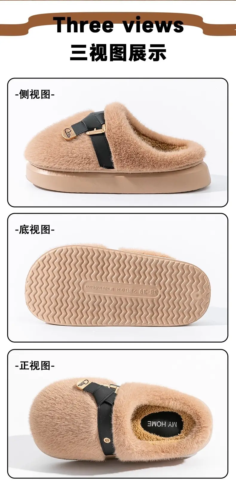 2025 New Style Half-Covered Toe Fashion Leather Buckle Furry Slippers New Autumn and Winter Retro Plush Cotton Shoes Half-Covered Toe Slippers — feature 25