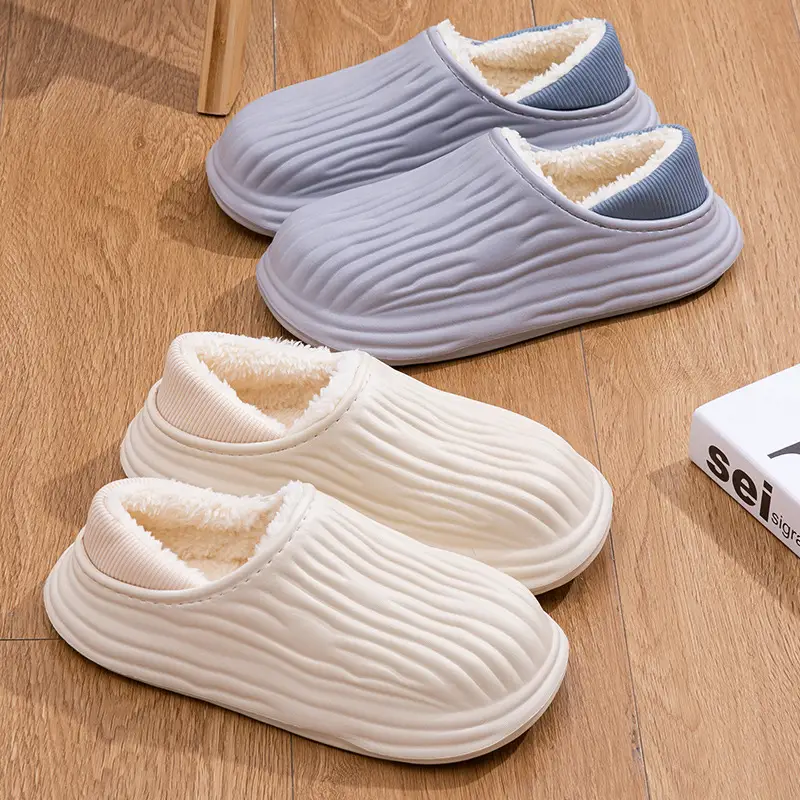 Waterproof Heel-Covering Cotton Slippers for Women, Autumn and Winter Indoor Home Thick-Soled Non-Slip Outdoor Wear, Fleece-Lined Warm Maternity Cotton Shoes for Men - Image 6