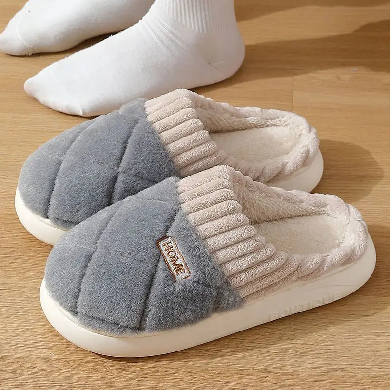 Plush Cotton Slippers for Men Women Winter Warm