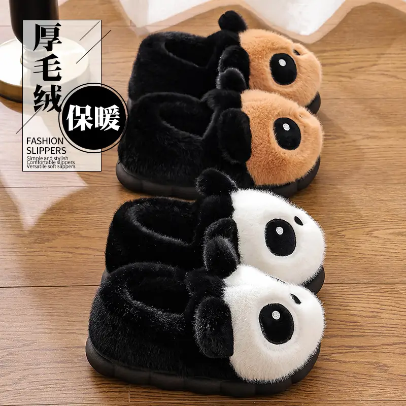 Cotton Slippers Winter Home Indoor Non-Slip Boys Thick-Soled Fleece-Lined Girls Baby Cute Family Panda Cotton Shoes Cotton Slippers - Image 5