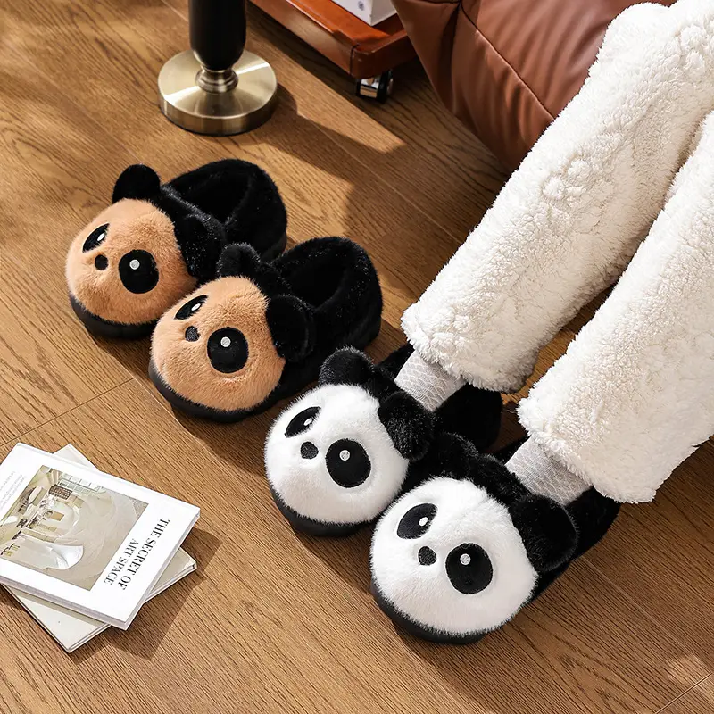 Cotton Slippers Winter Home Indoor Non-Slip Boys Thick-Soled Fleece-Lined Girls Baby Cute Family Panda Cotton Shoes Cotton Slippers - Image 8