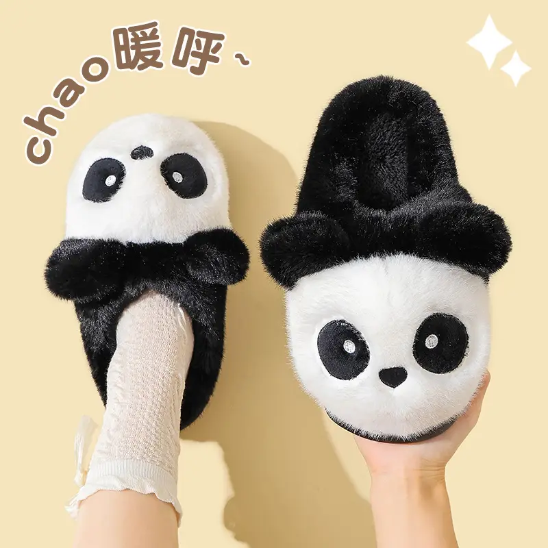 Cotton Slippers Winter Home Indoor Non-Slip Boys Thick-Soled Fleece-Lined Girls Baby Cute Family Panda Cotton Shoes Cotton Slippers - Image 3