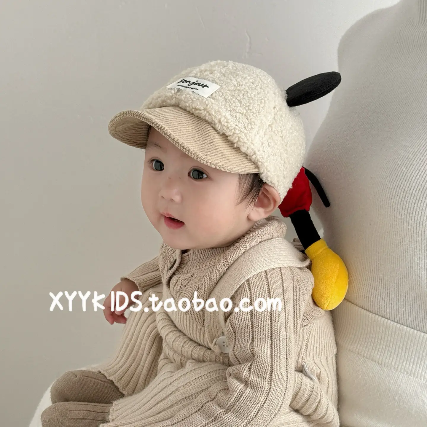 Winter Baby Duckbill Cap Red Soft Fleece Sunshade Cap - Image 7