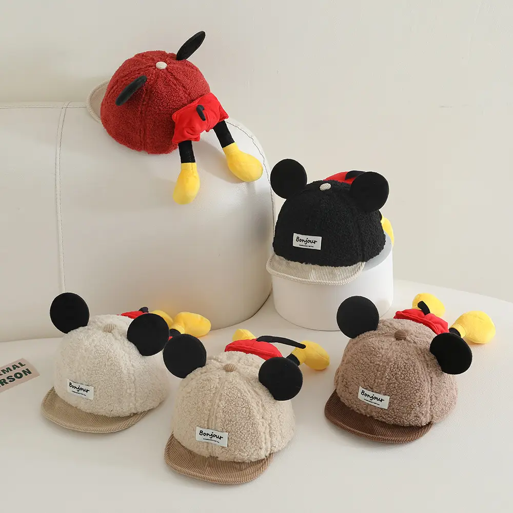 Winter Baby Duckbill Cap Red Soft Fleece Sunshade Cap - Image 9