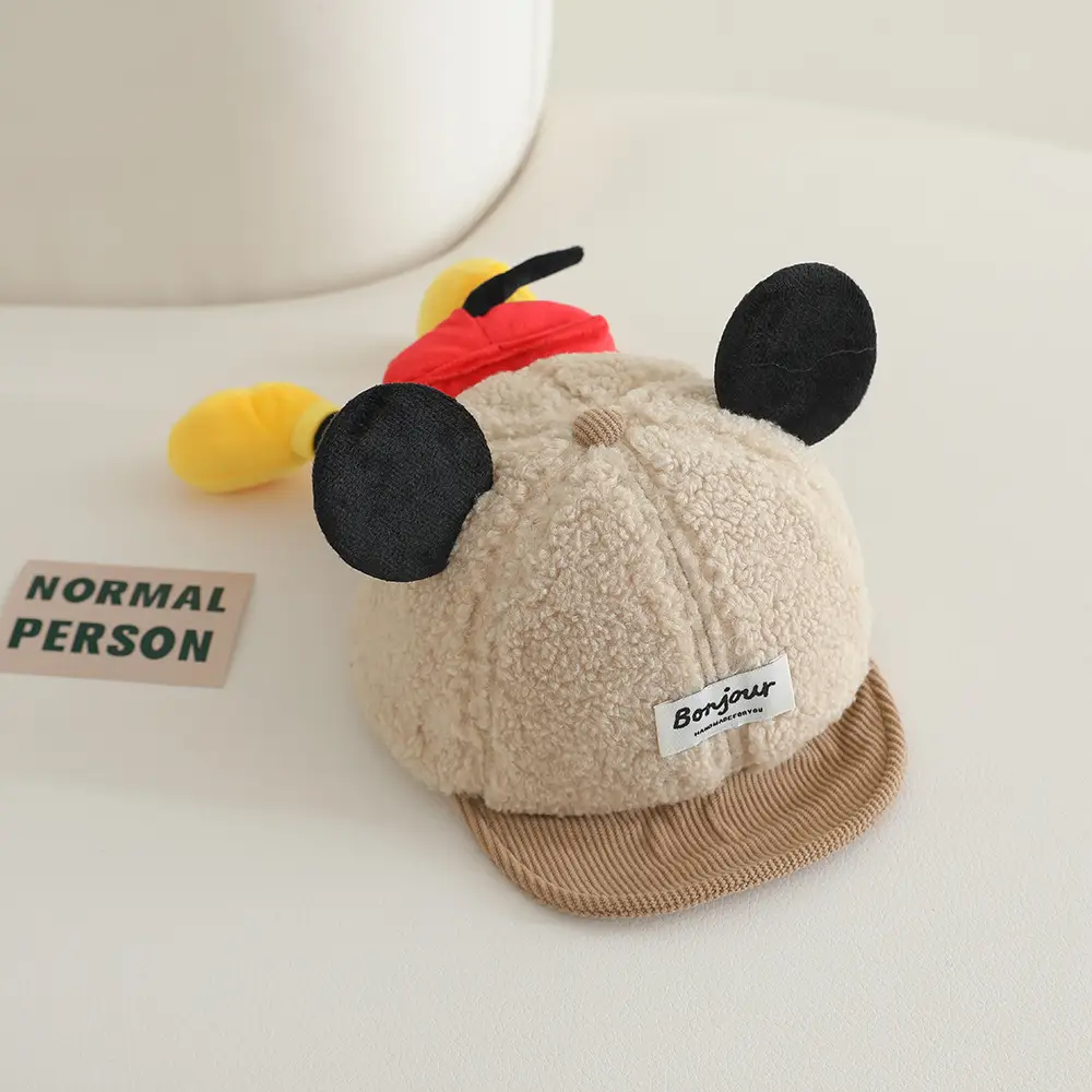 Winter Baby Duckbill Cap Red Soft Fleece Sunshade Cap - Image 2