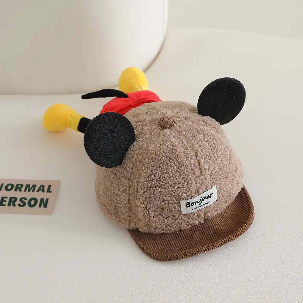 Winter Baby Duckbill Cap Red Soft Fleece Sunshade Cap - Image 3