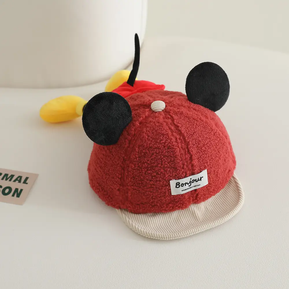 Winter Baby Duckbill Cap Red Soft Fleece Sunshade Cap - Image 5