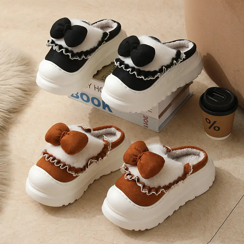 Sweet Style 2025 New Bow Cotton Slippers for Women Winter Internet Celebrity Cute Home Baotou Cotton Shoes for Home Use - Image 5
