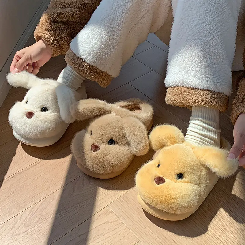 Soft Cute Puppy Cotton Slippers Home Non-Slip Furry Shoes Kidsren's Warm Family Slippers Winter Cute Kidsren's Cotton Shoes - Image 6