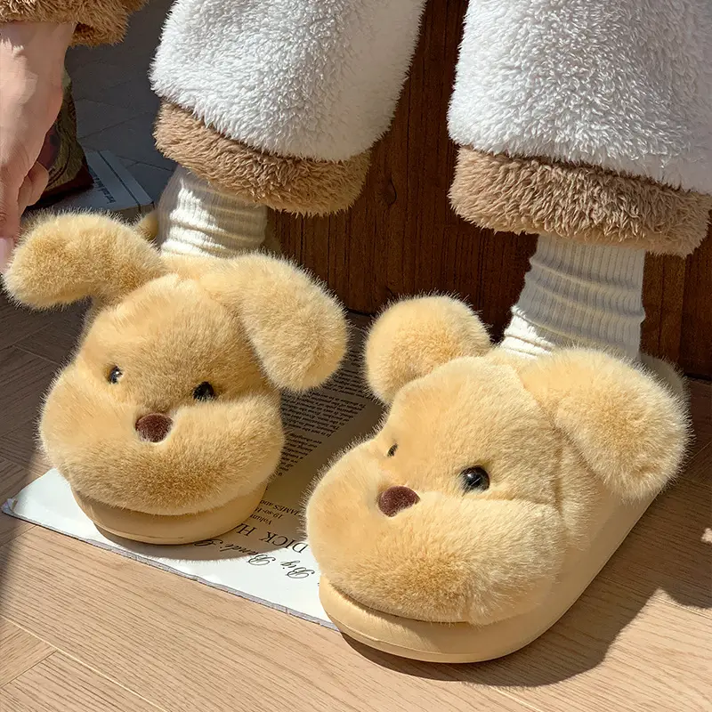 Soft Cute Puppy Cotton Slippers Home Non-Slip Furry Shoes Kidsren's Warm Family Slippers Winter Cute Kidsren's Cotton Shoes - Image 8