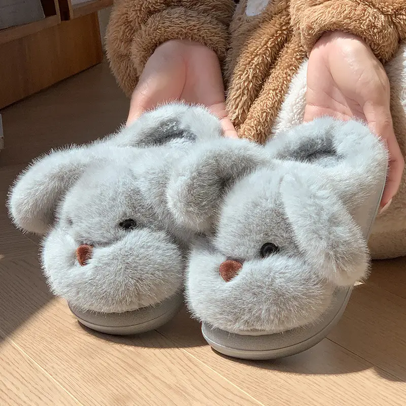Soft Cute Puppy Cotton Slippers Home Non-Slip Furry Shoes Kidsren's Warm Family Slippers Winter Cute Kidsren's Cotton Shoes - Image 9