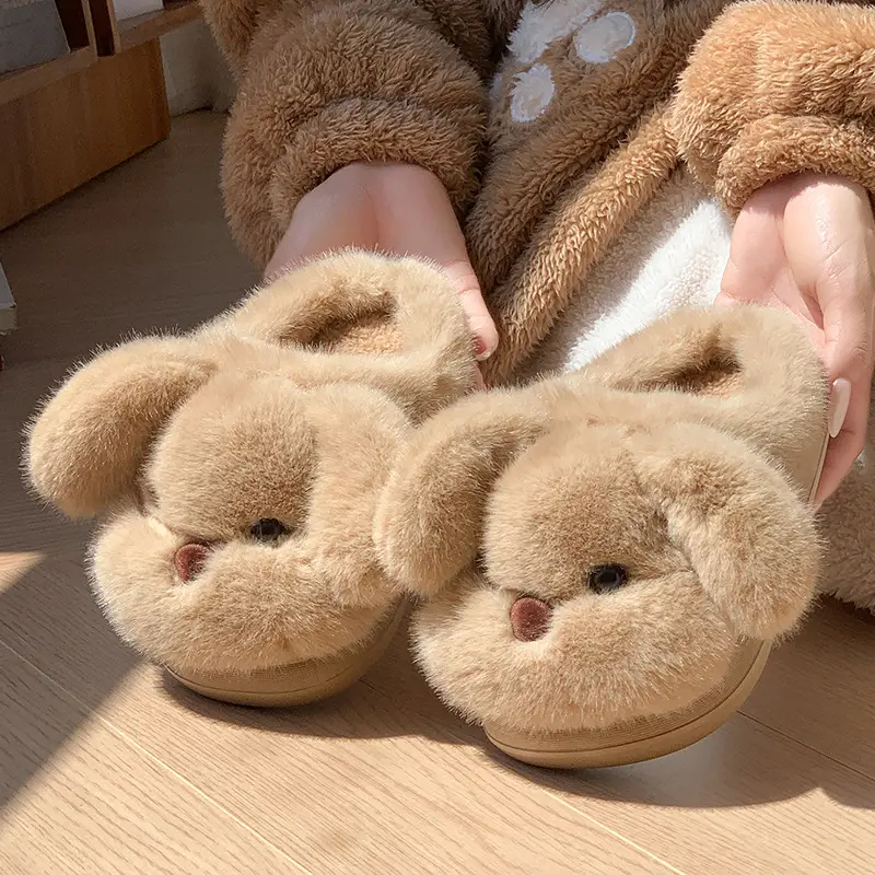 Soft Cute Puppy Cotton Slippers Home Non-Slip Furry Shoes Kidsren's Warm Family Slippers Winter Cute Kidsren's Cotton Shoes - Image 3