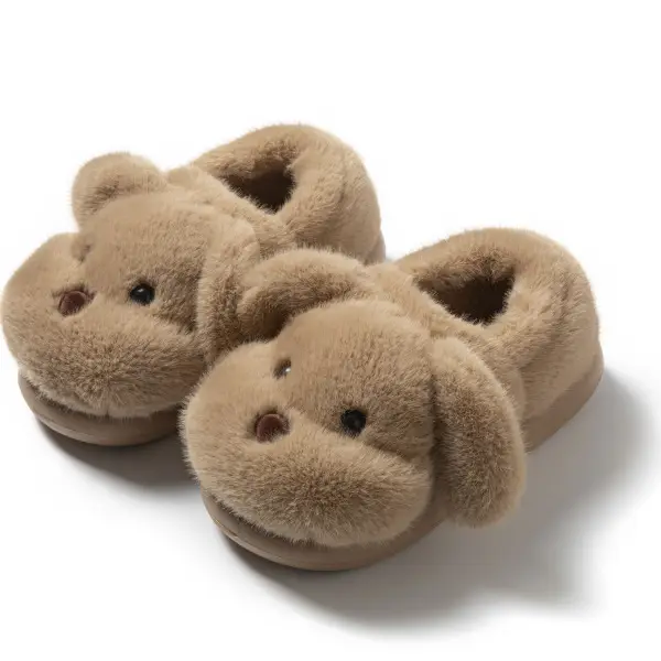 Soft Cute Puppy Cotton Slippers Home Non-Slip Furry Shoes Kidsren's Warm Family Slippers Winter Cute Kidsren's Cotton Shoes - Image 4
