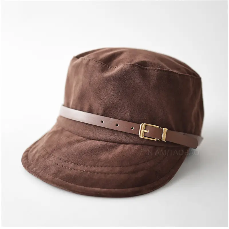 Black Suede Peaked Cap for Women with Buckle - Image 6