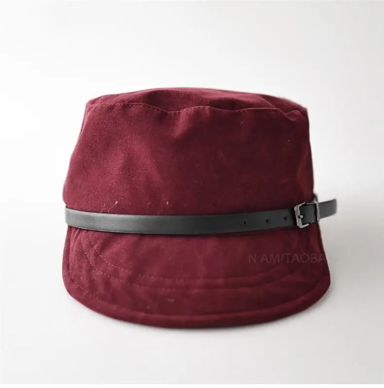 Black Suede Peaked Cap for Women with Buckle — feature 1