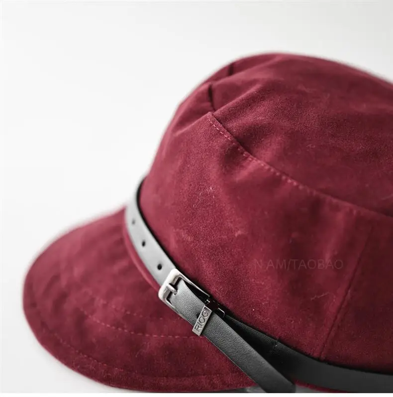 Black Suede Peaked Cap for Women with Buckle — feature 11