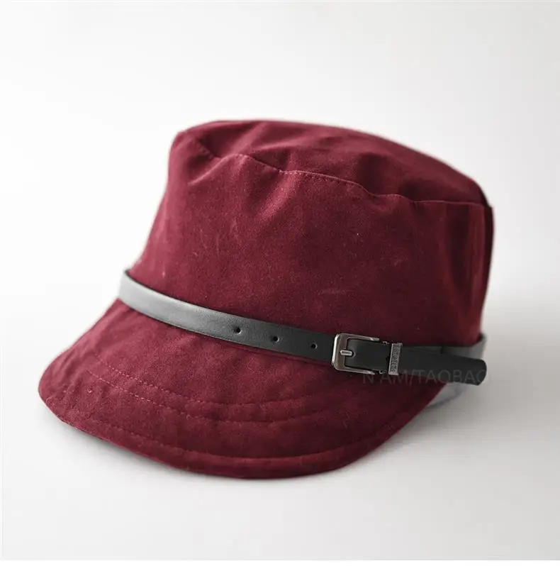 Black Suede Peaked Cap for Women with Buckle — feature 3