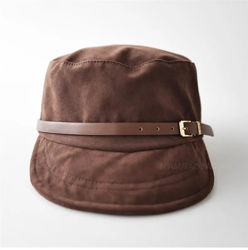 Black Suede Peaked Cap for Women with Buckle — feature 4
