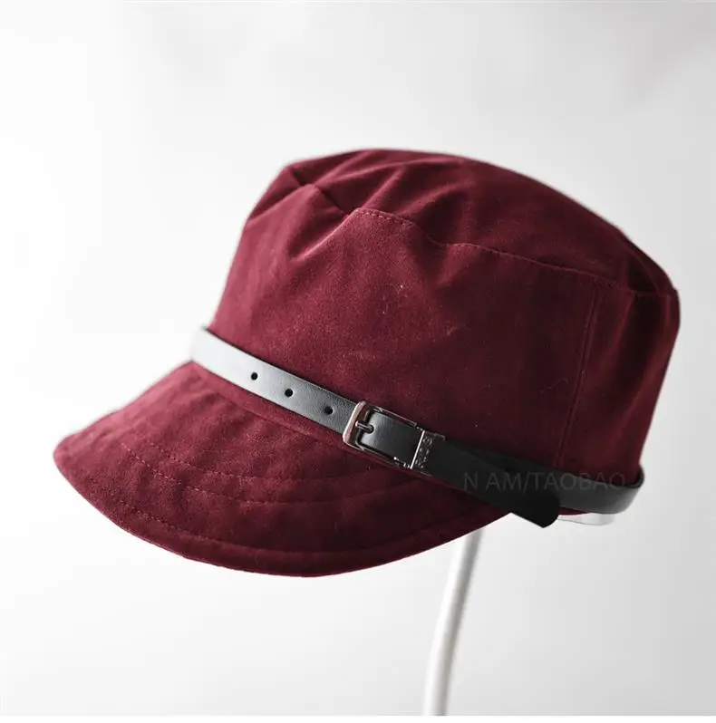 Black Suede Peaked Cap for Women with Buckle — feature 8