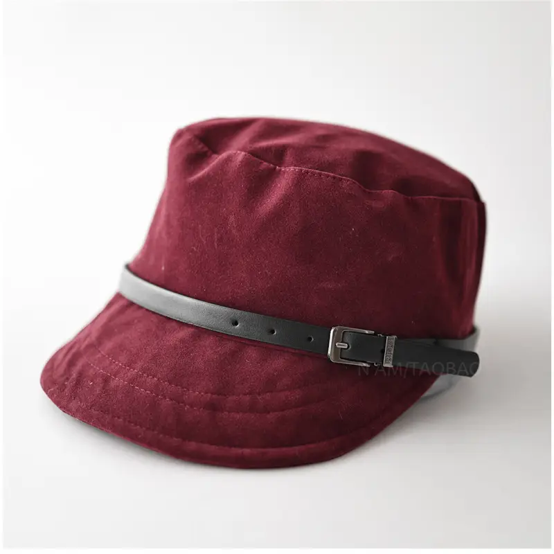 Black Suede Peaked Cap for Women with Buckle - Image 2
