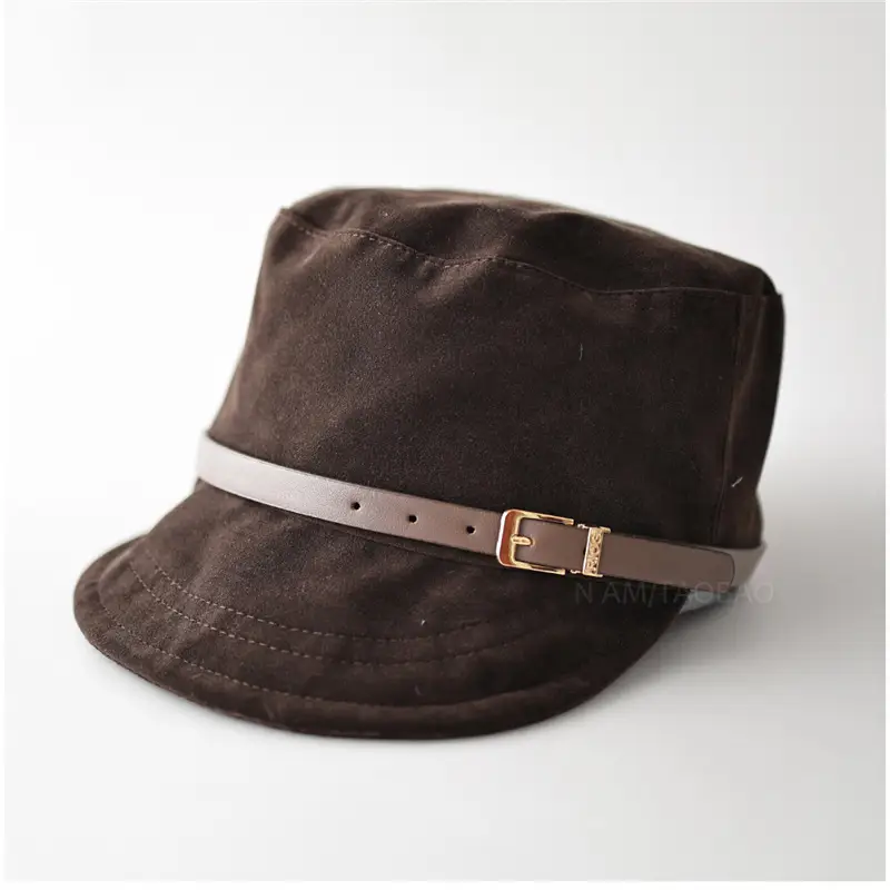 Black Suede Peaked Cap for Women with Buckle - Image 4