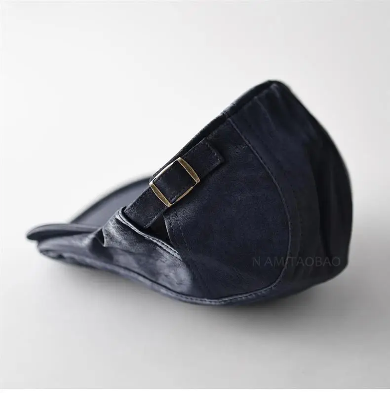 Black Leather Forward Cap for Men Women Casual Sunshade Baseball Cap — feature 10