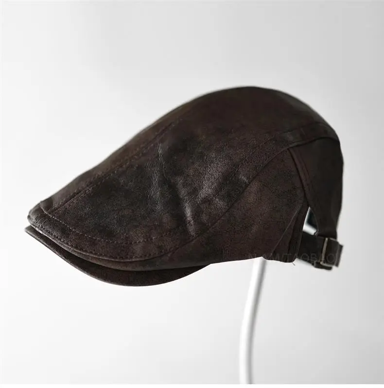 Black Leather Forward Cap for Men Women Casual Sunshade Baseball Cap — feature 11